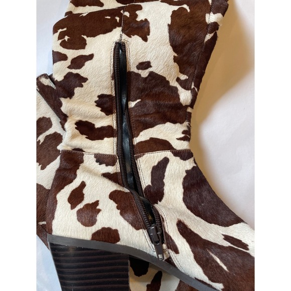 INC Womens Launa Cow Print Calf Hair Boots Brown White Cowgirl Western Chic 10M - Picture 9 of 16